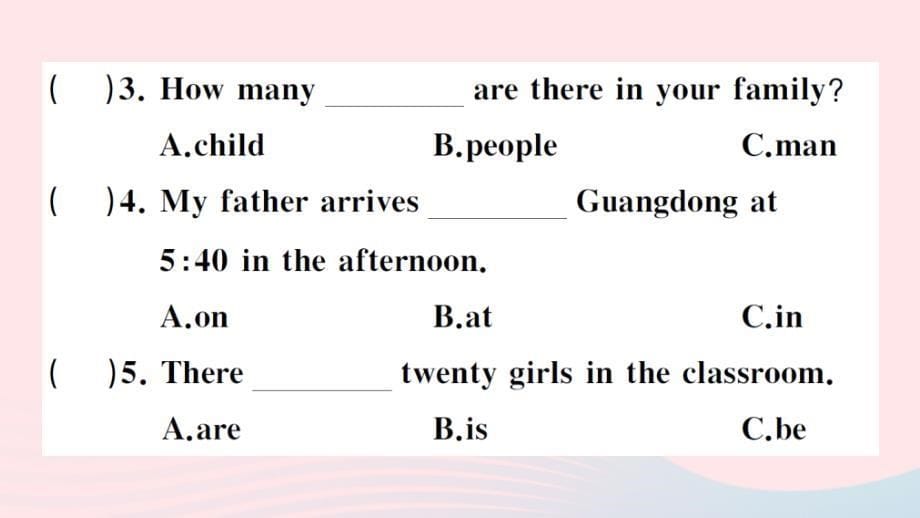 2023五年级英语下册Unit2InBeijingLesson7ArrivinginBeijing作业课件冀教版三起_第5页