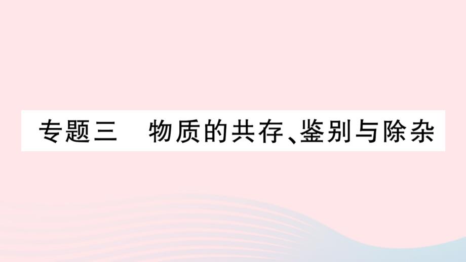 2023九年级化学下册第十一单元盐化肥专题三物质的共存鉴别与除杂作业课件新版新人教版_第1页