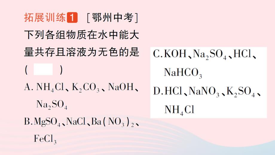 2023九年级化学下册第十一单元盐化肥专题三物质的共存鉴别与除杂作业课件新版新人教版_第4页