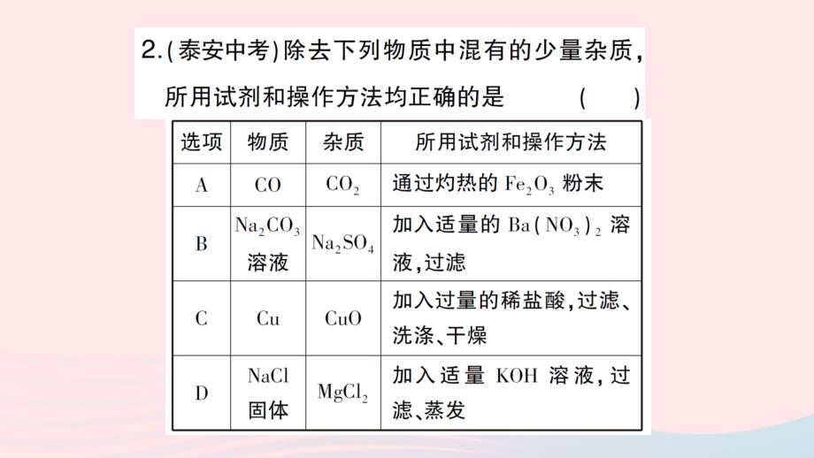 2023九年级化学下册第十一单元盐化肥滚动专题四物质的分离与除杂作业课件新版新人教版_第4页