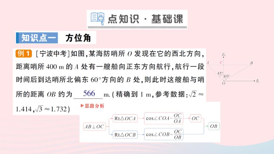 2023九年级数学下册第一章直角三角形的边角关系5三角函数的应用作业课件新版北师大版_第2页