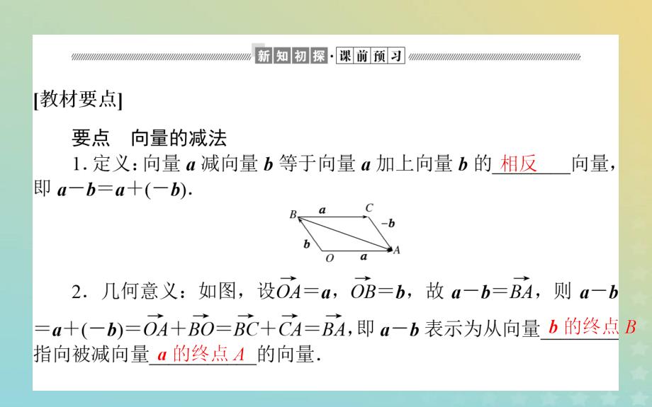 新教材2023版高中数学第二章平面向量及其应用2从位移的合成到向量的加减法2.2向量的减法课件北师大版必修第二册_第2页