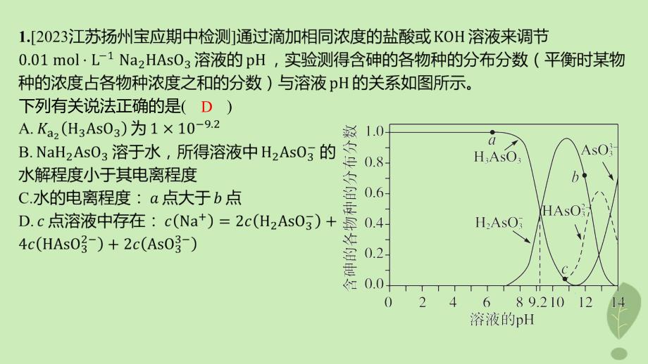 江苏专版2023_2024学年新教材高中化学第三章水溶液中的离子反应与平衡微专题5粒子浓度大小比较图像分层作业课件新人教版选择性必修1_第2页