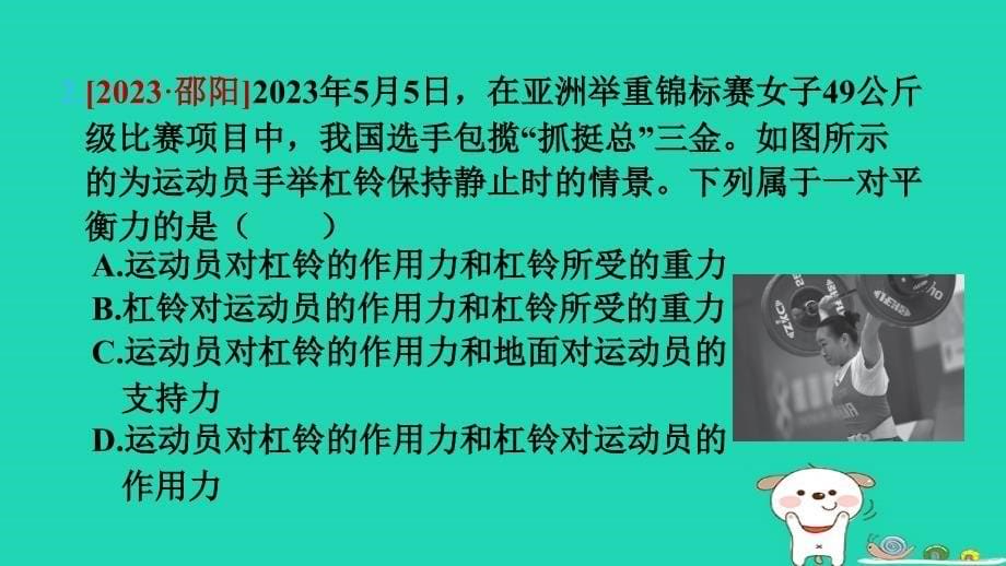 2024八年级物理下册第八章力与运动专题特训二辨析二力平衡与相互作用力课件新版教科版_第5页