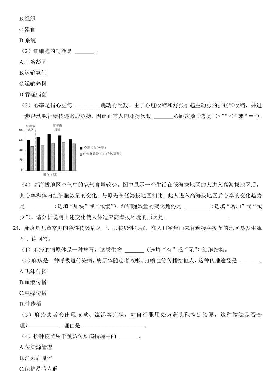 2024年上海市中考生物试卷附参考答案_第5页