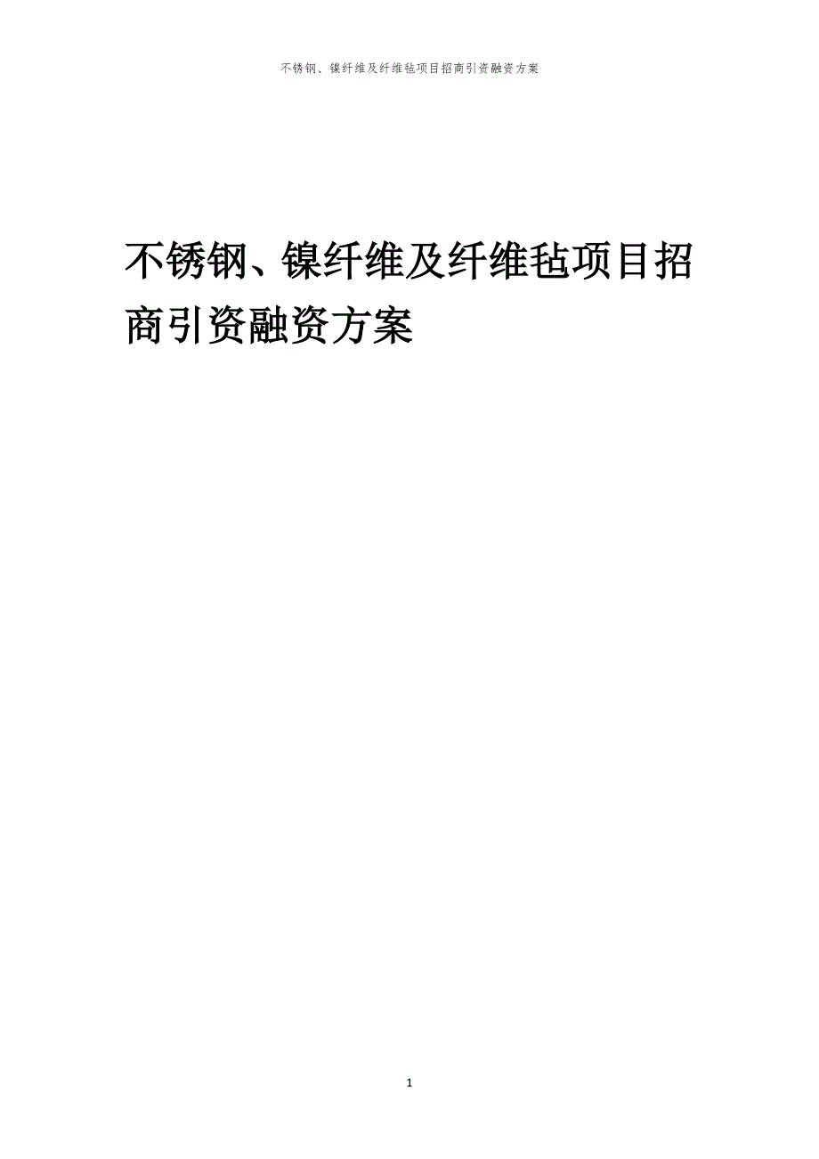 2023年不锈钢、镍纤维及纤维毡项目招商引资融资方案_第1页