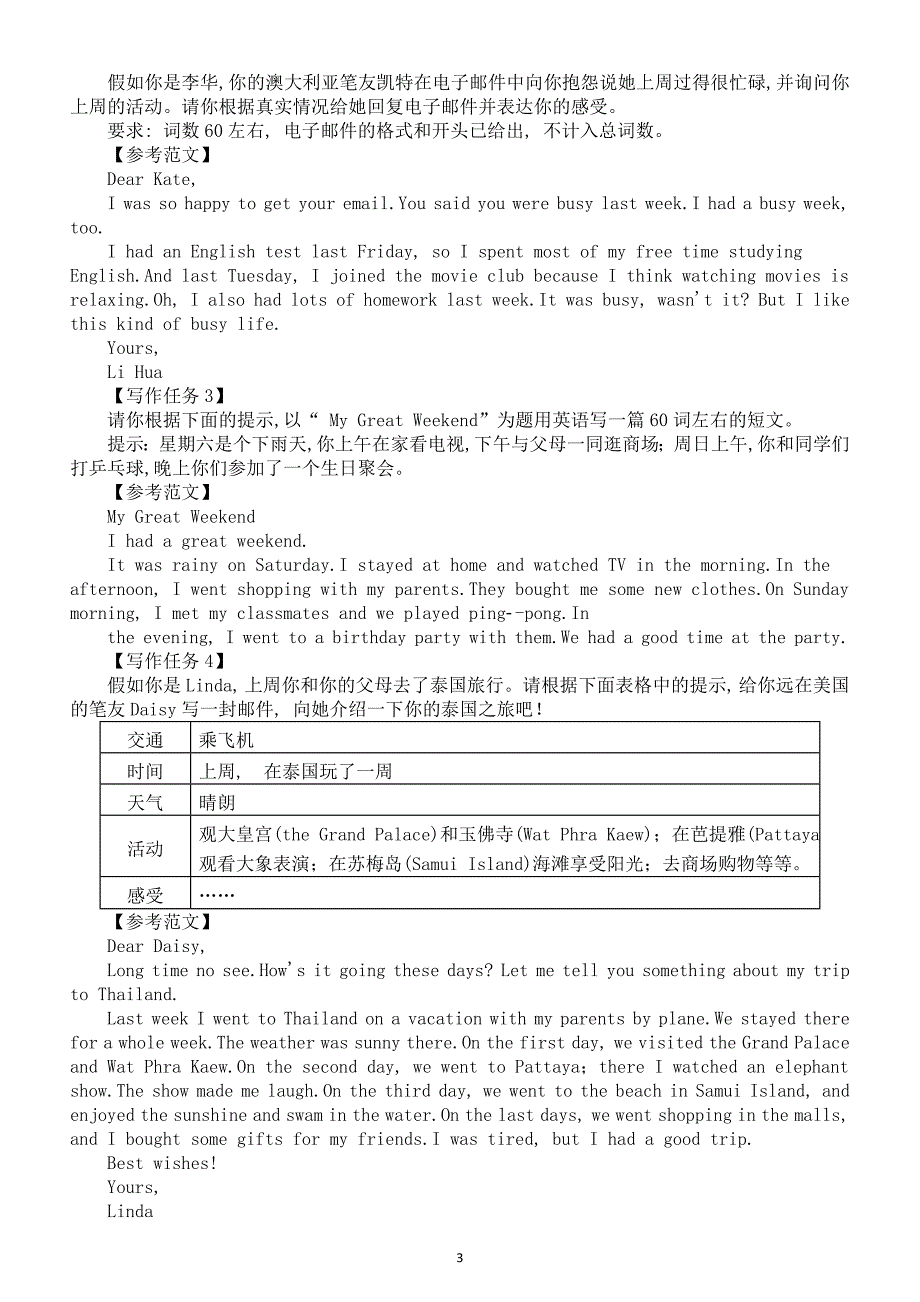 初中英语人教新目标七年级下册Unit11—Unit12写作指导（含范文）_第3页