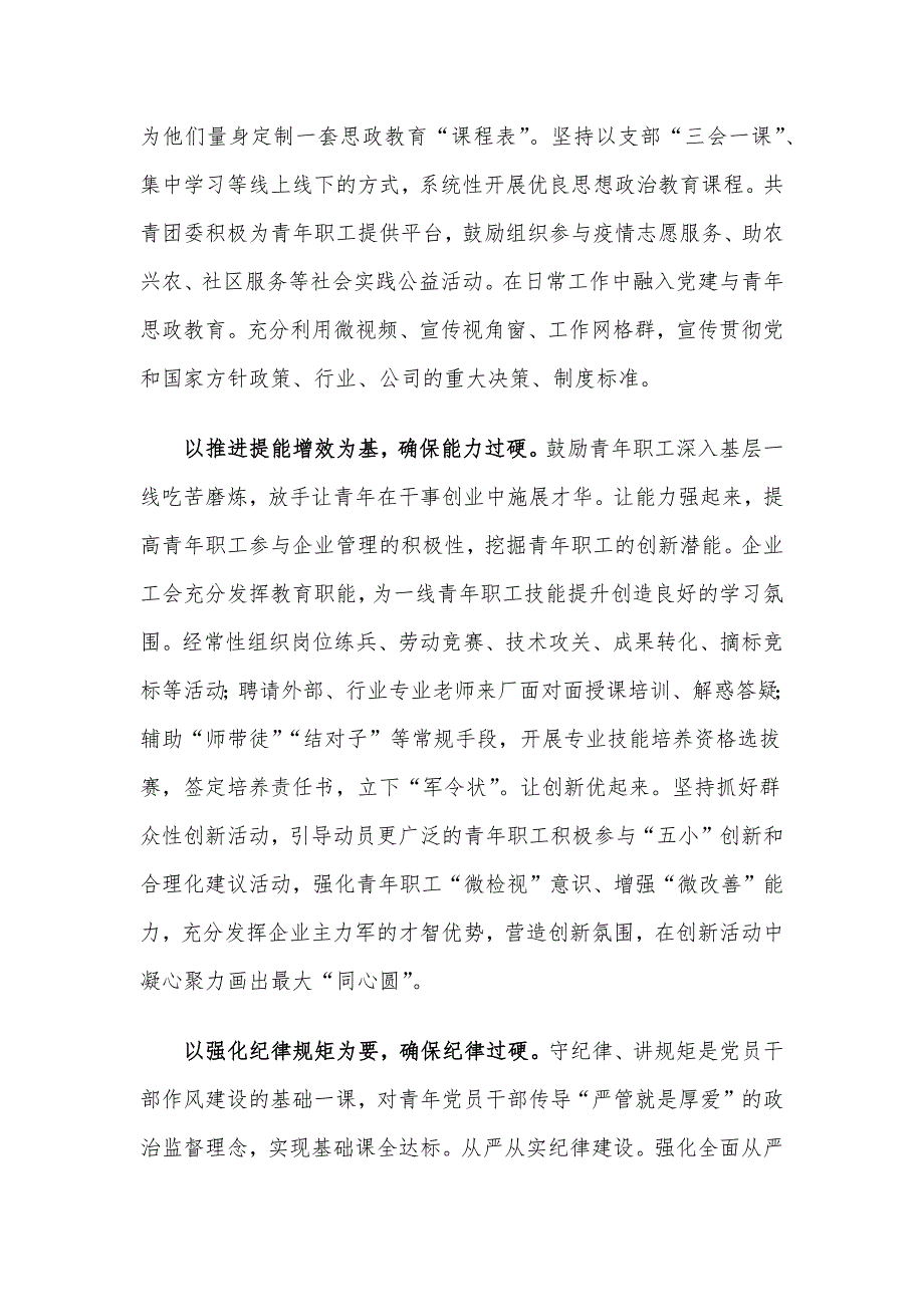 在国有企业青年职工思想政治教育和业务能力教育工作推进会上的汇报发言材料_第2页