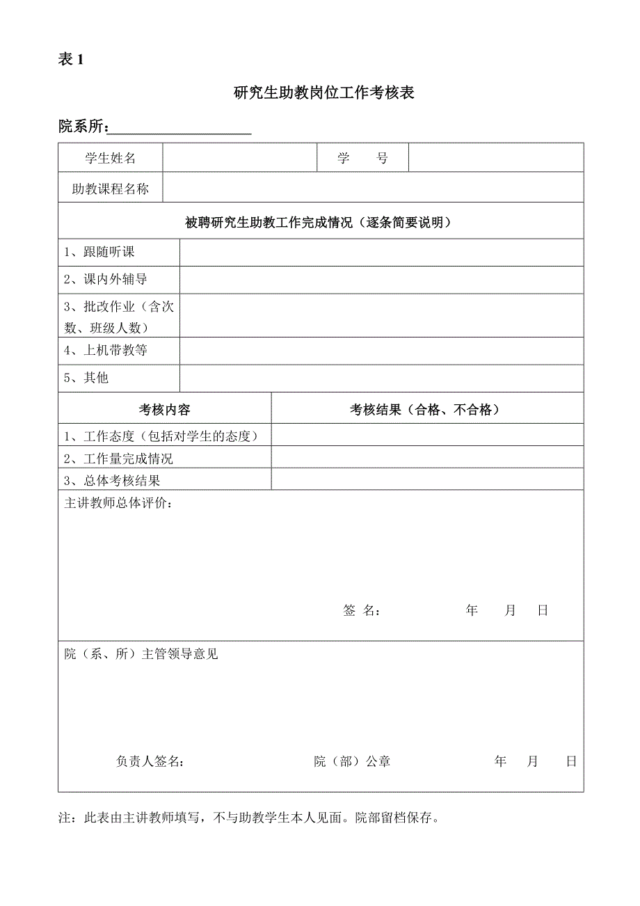 研究生助教岗位考核表_第1页