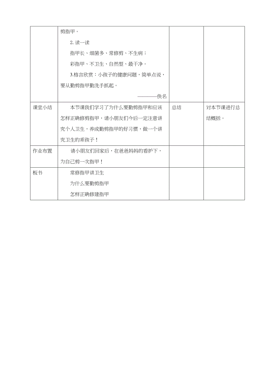 二年级文明礼仪教育第1单元第2课《常修指甲讲卫生》 教案_第4页