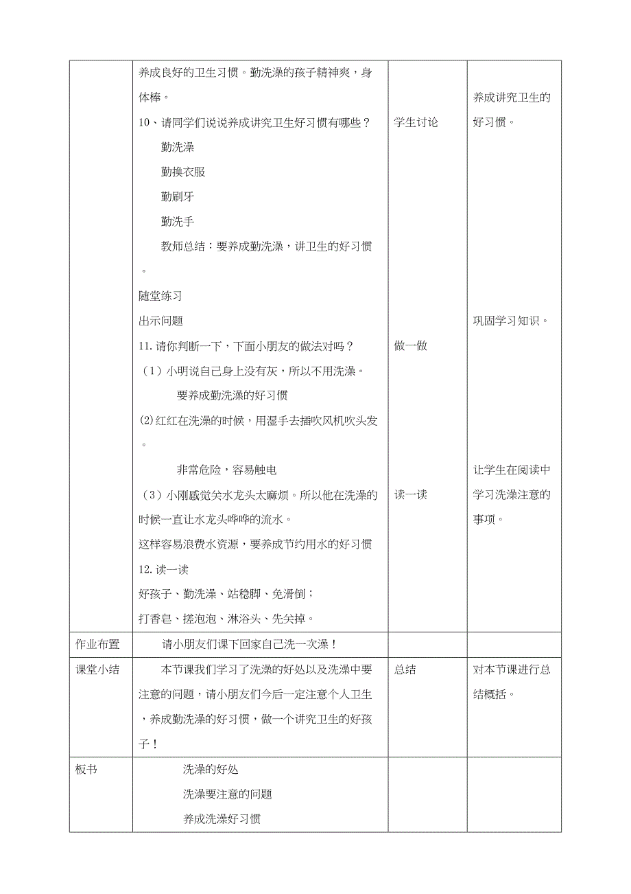 二年级文明礼仪教育第1单元第1课《注重卫生常洗澡》 教案_第3页