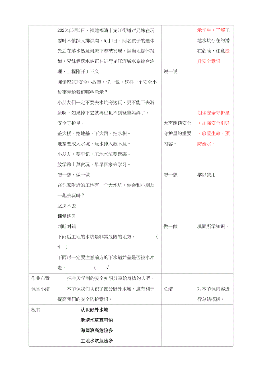 1-3年级小学生防溺水安全教育第二部分《认识野外水域》 第二课时教案_第4页