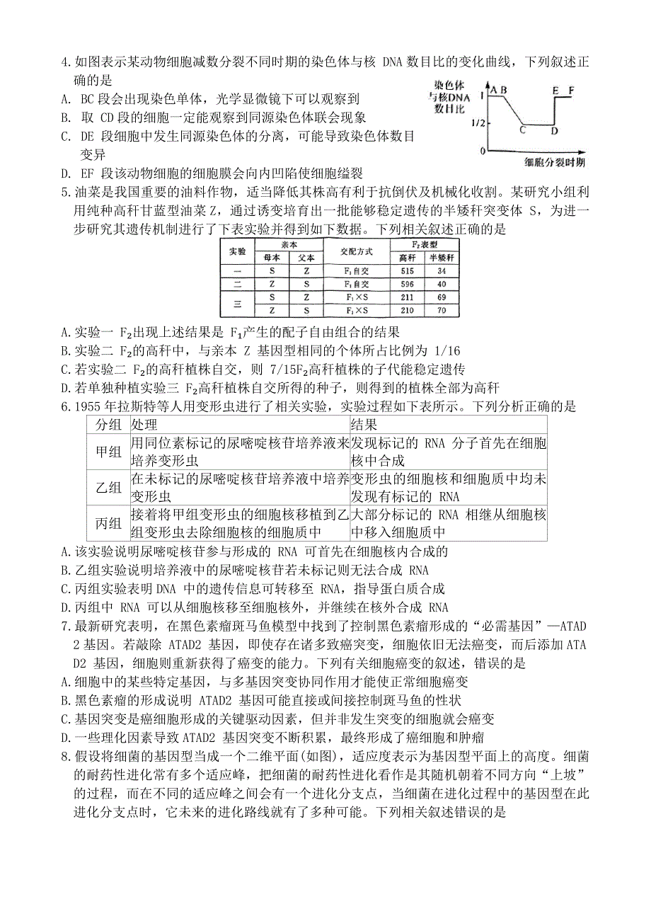 2024届黑龙江省齐齐哈尔市高三下学期一模考试 生物_第2页