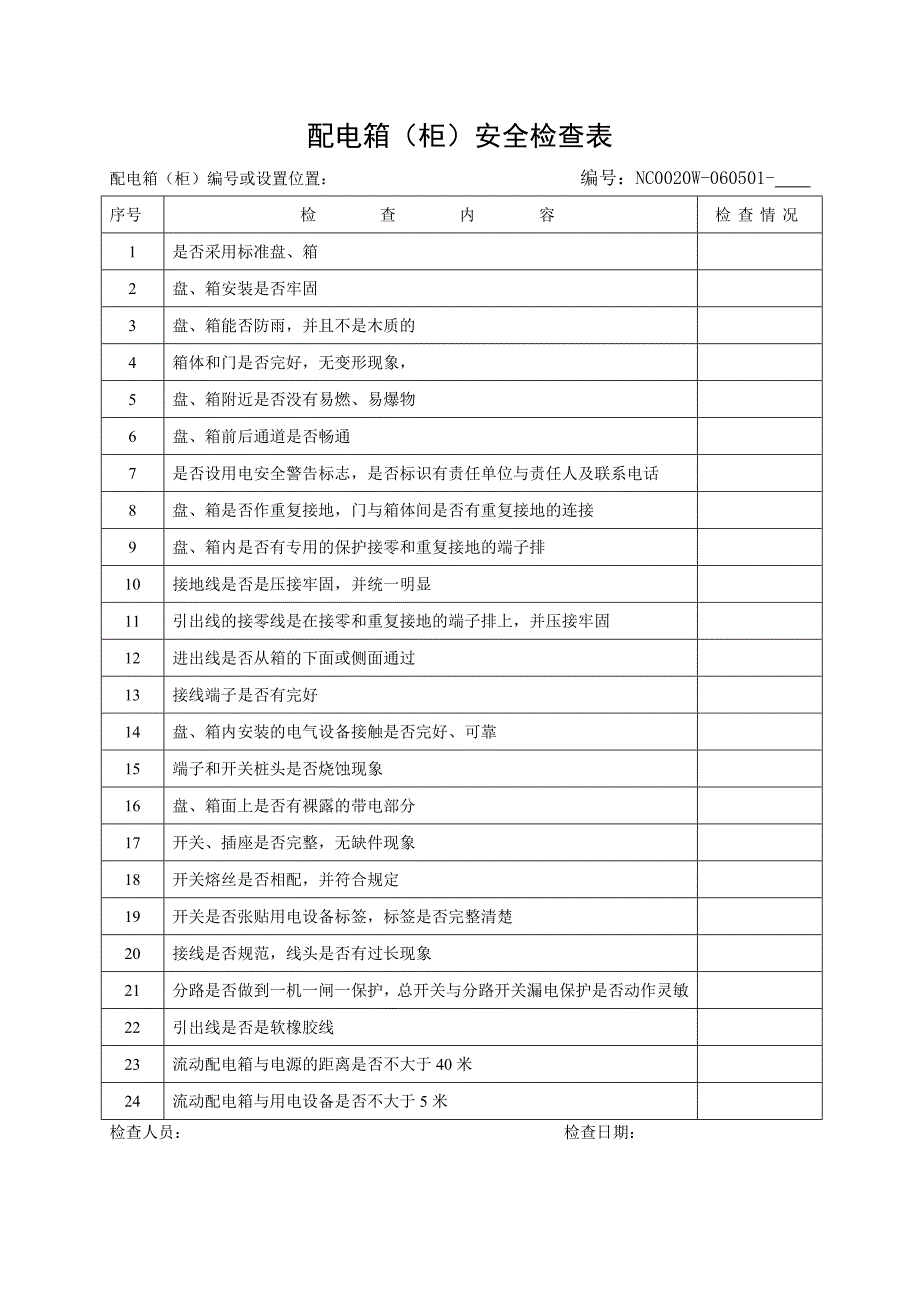 安全检查表-配电箱(柜)安全检查表_第1页