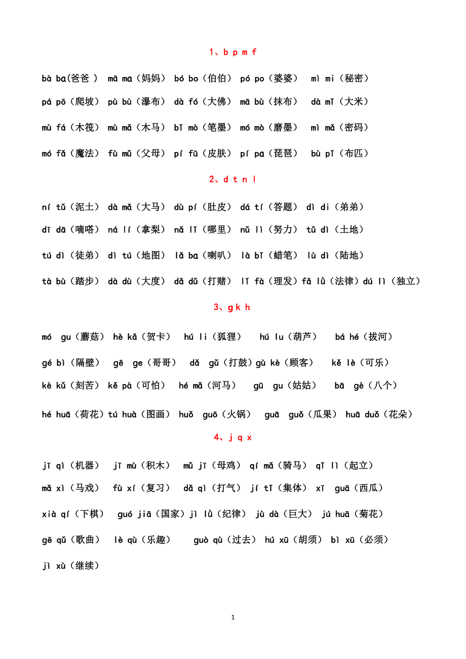 汉语拼音拼读练习（晨读晚读最佳资料）_第1页