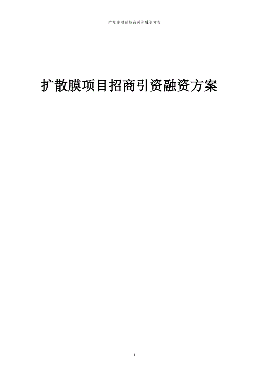 2023年扩散膜项目招商引资融资方案_第1页