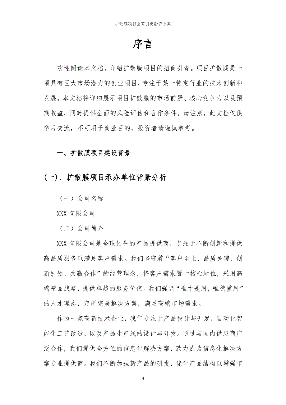 2023年扩散膜项目招商引资融资方案_第4页