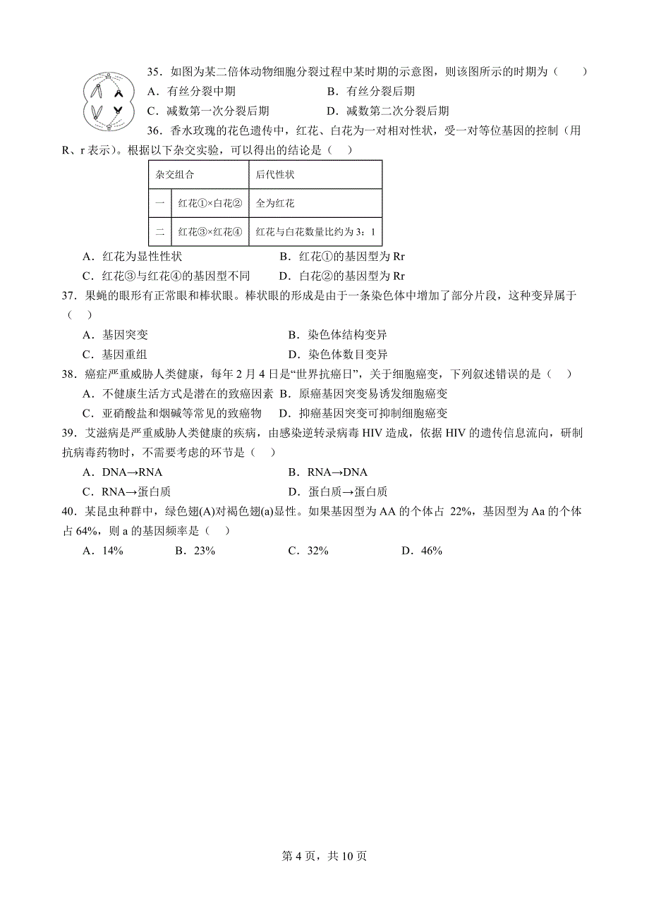 2024年高一生物学考模拟卷02_第4页