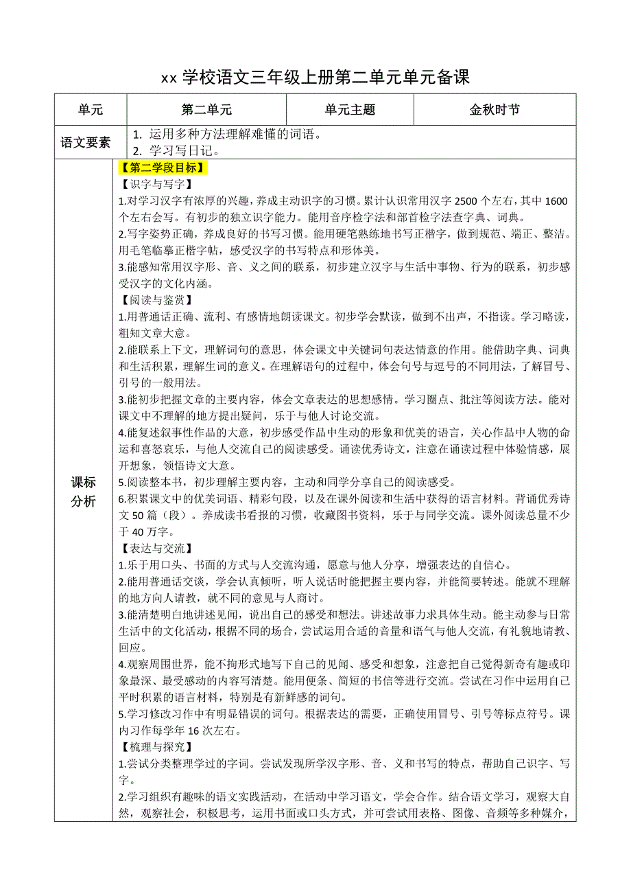 统编版语文三上第二单元大单元整体教学规划_第1页