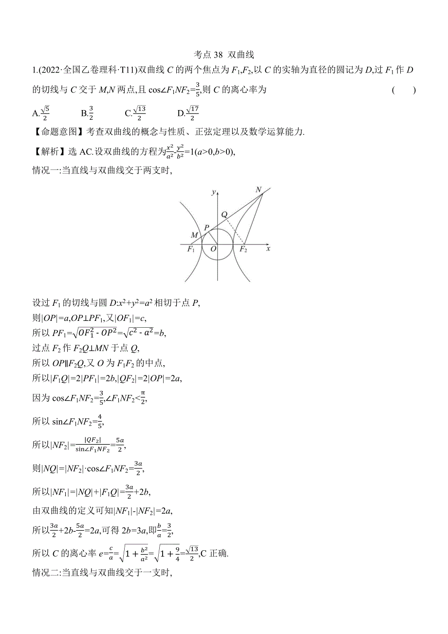 2022年高考分类题库考点38 双曲线_第1页