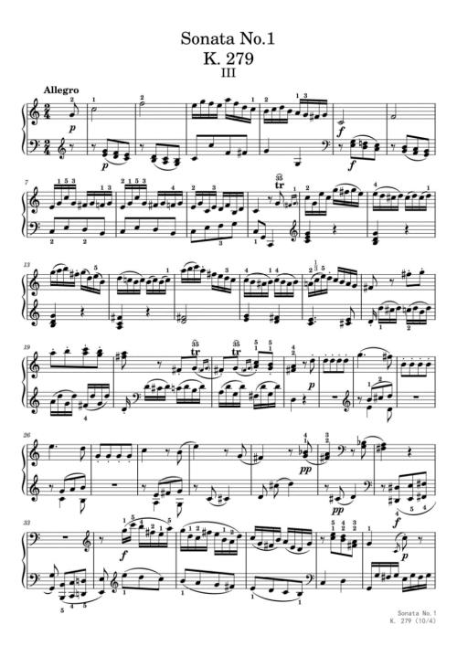 莫扎特C大调第一钢琴奏鸣曲第三乐章（K. 279） 高清钢琴谱五线谱