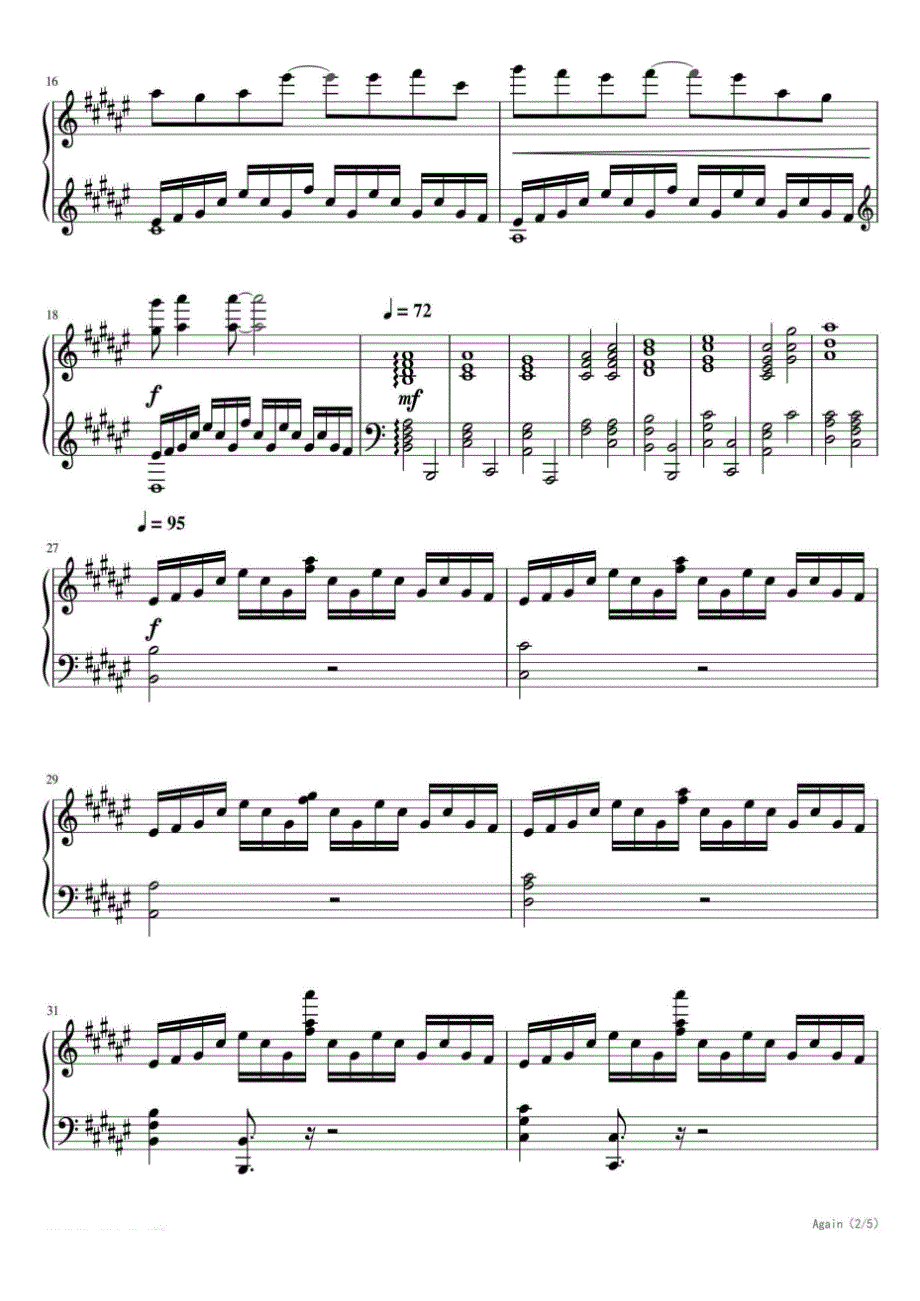 アゲイン（《四月是你的谎言》插曲） 高清钢琴谱五线谱_第2页