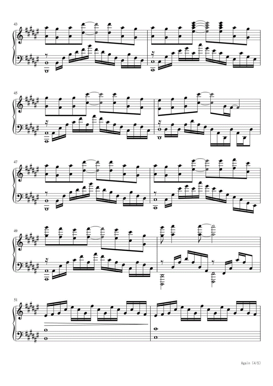 アゲイン（《四月是你的谎言》插曲） 高清钢琴谱五线谱_第4页
