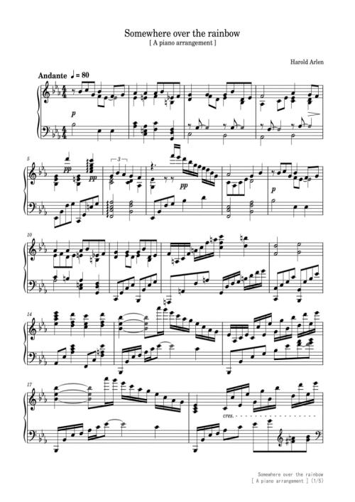 Somewhere Over the Rainbow（《绿野仙踪》原版主题曲钢琴原版） 高清钢琴谱五线谱
