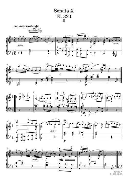 莫扎特C大调第十钢琴奏鸣曲第二乐章（K. 330） 高清钢琴谱五线谱