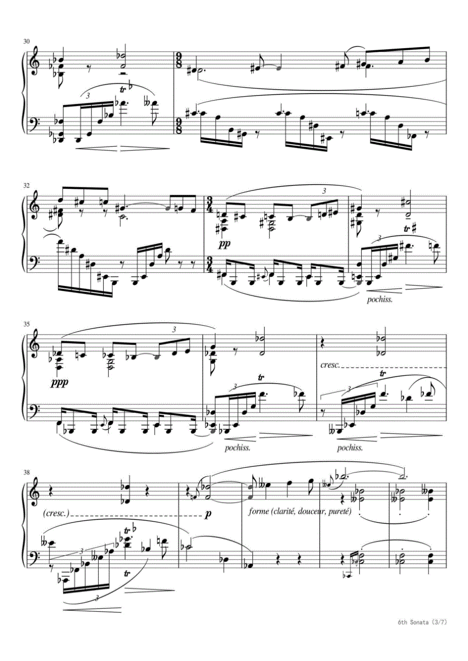 第六钢琴奏鸣曲Op.62 高清钢琴谱五线谱_第3页