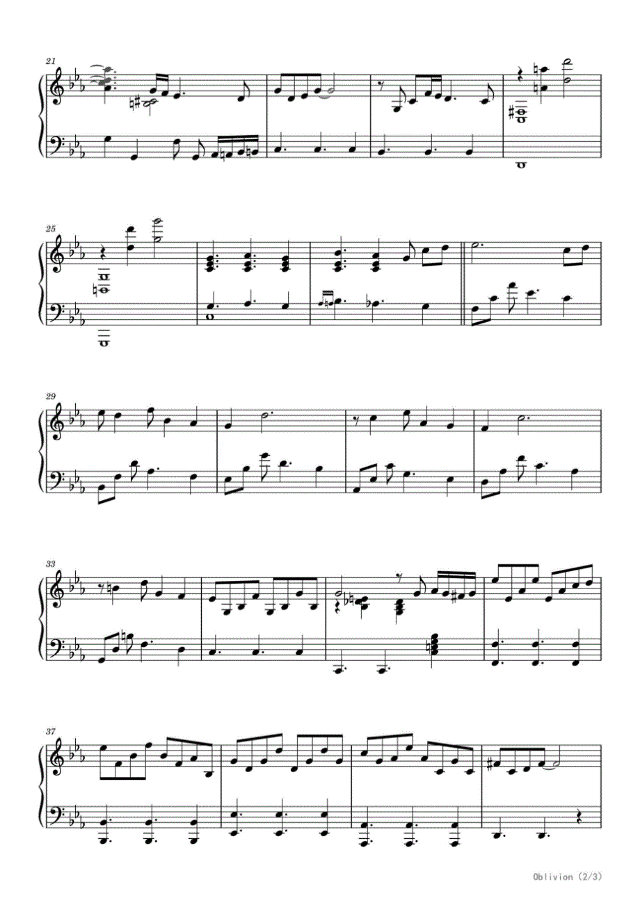 Oblivion 高清钢琴谱五线谱_第2页