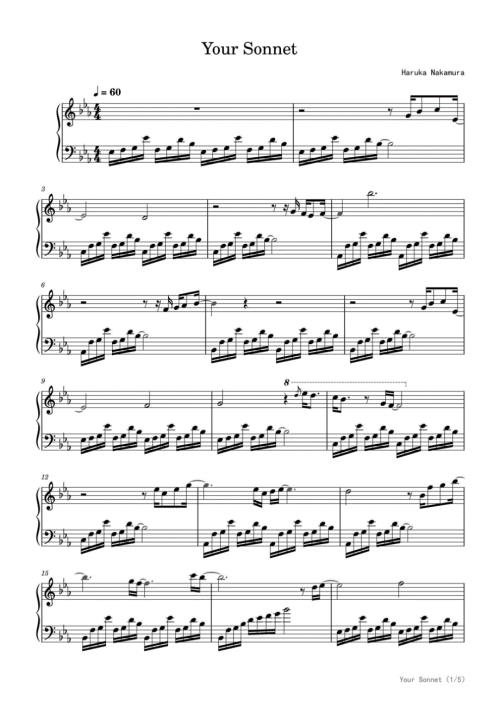Your Sonnet 高清钢琴谱五线谱