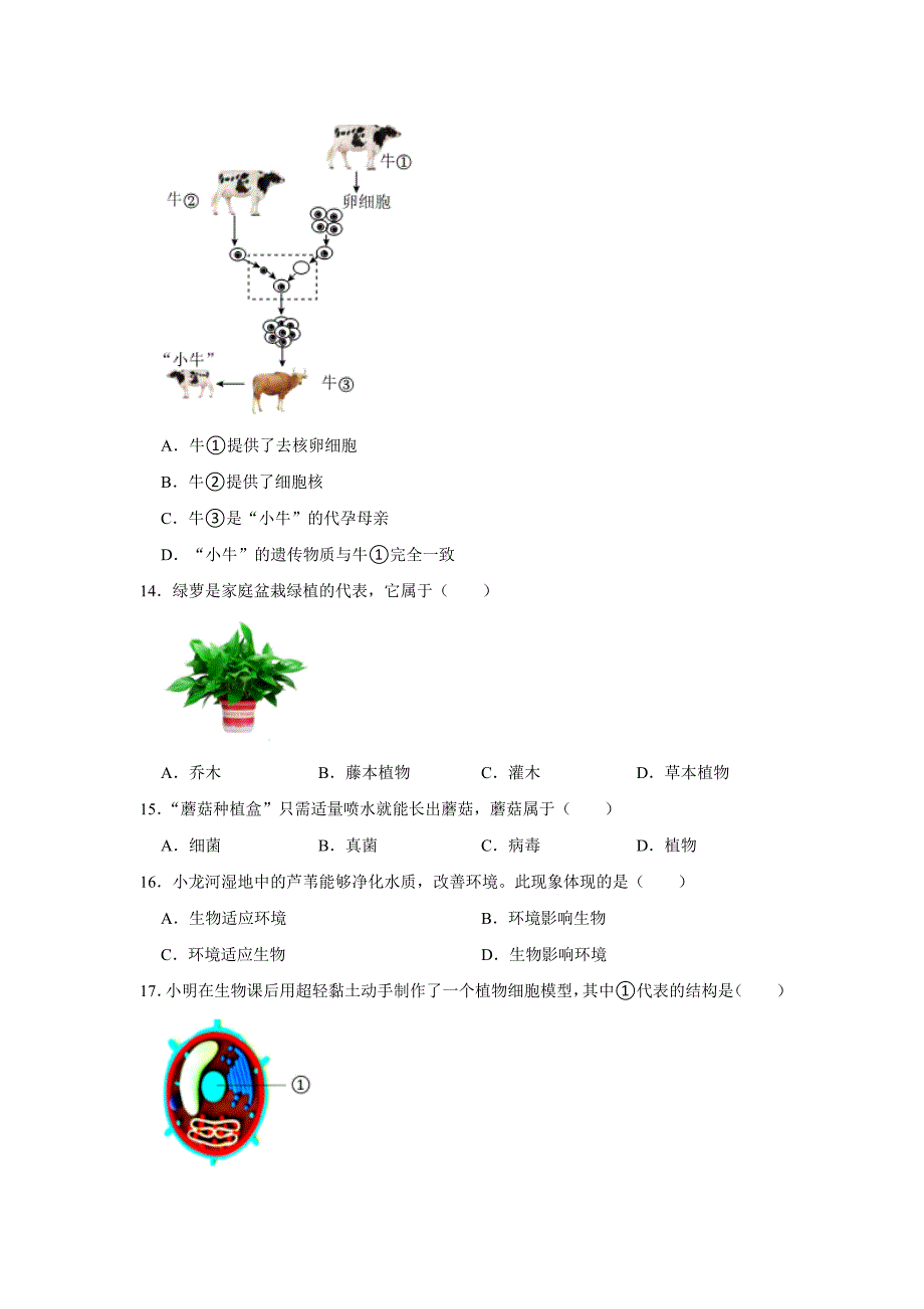 北京七年级下册生物开学模拟卷3_第3页