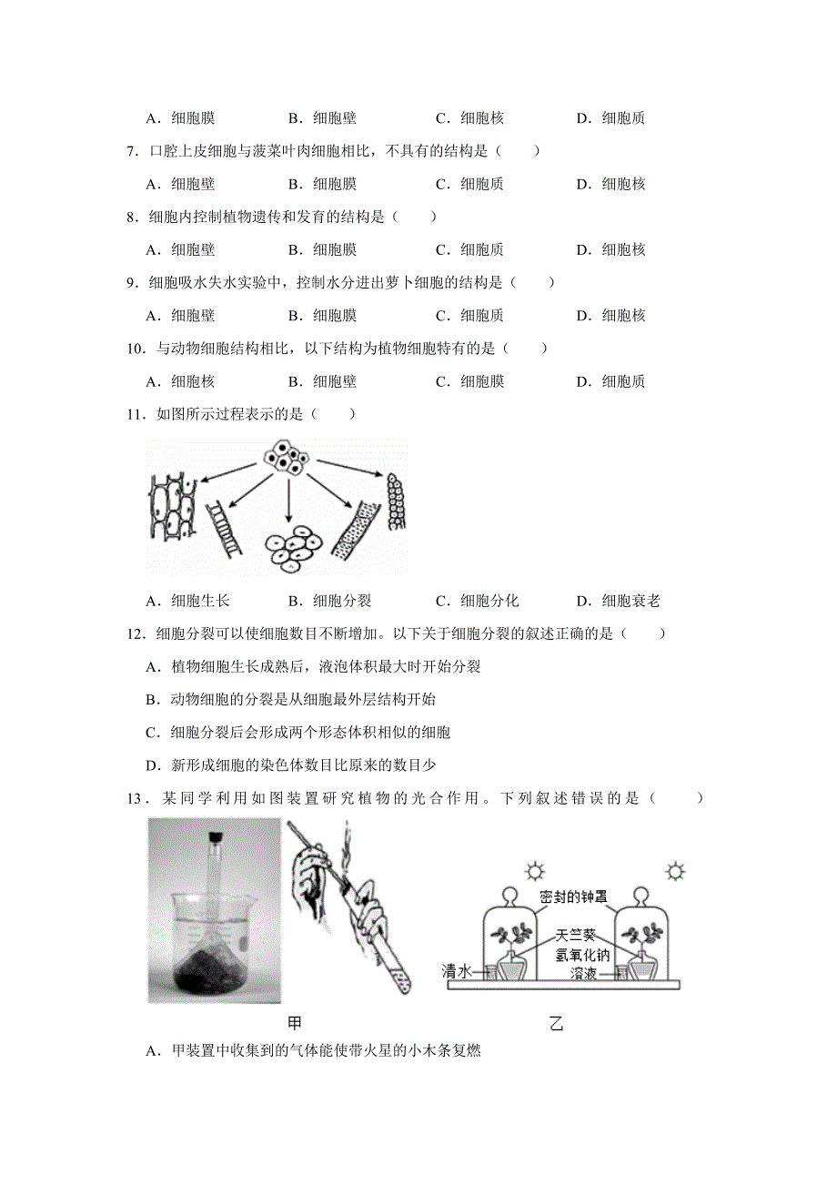 北京七年级下册生物开学模拟卷1_第2页