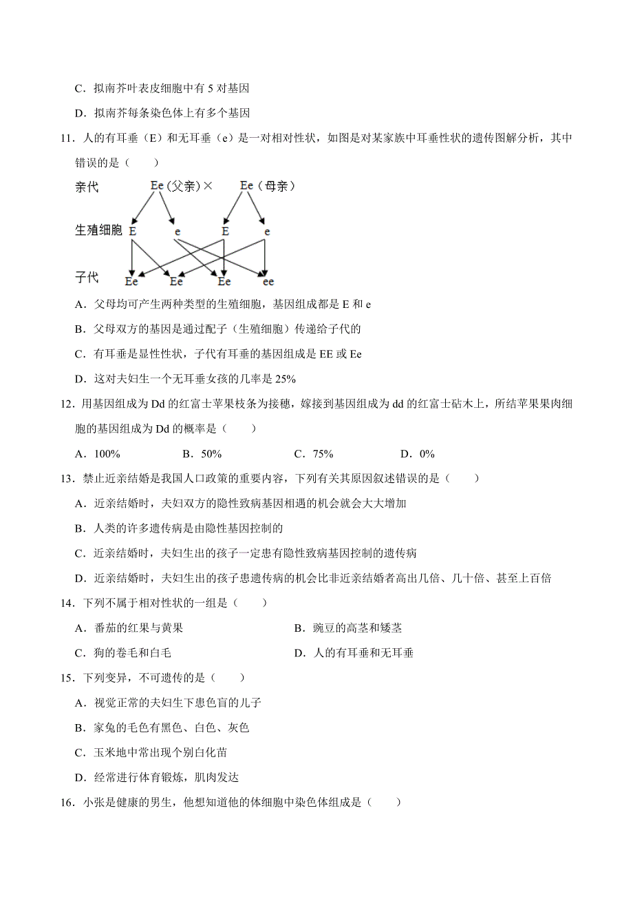 初中生物名校必刷好题之遗传和变异_第3页