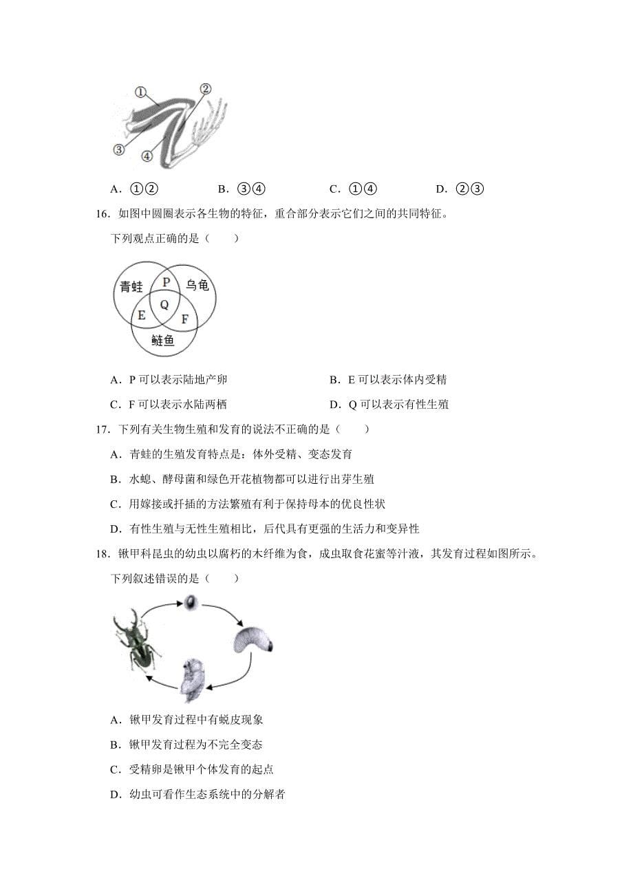 北京生物八年级下册期中典型卷1_第5页