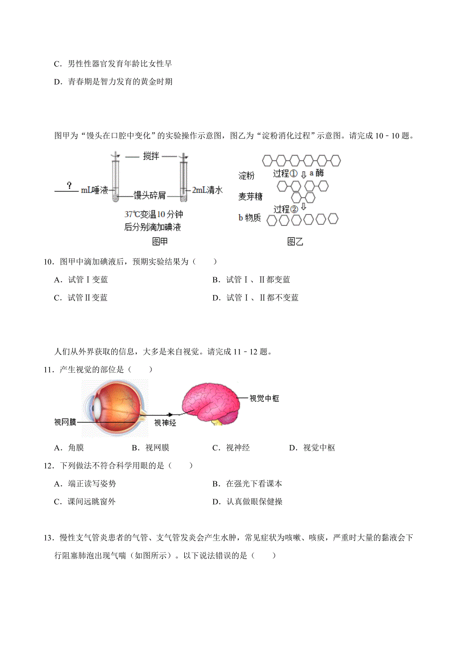 北京初中生物七年级下册期末典型卷2_第3页