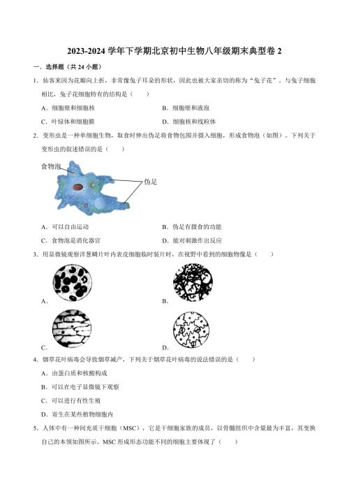 北京初中生物八年级下册期末典型卷2