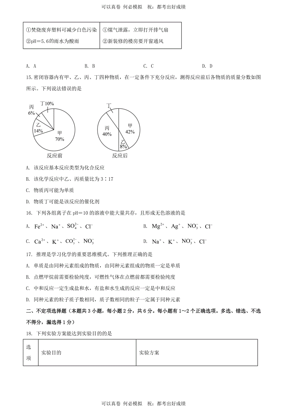 2024年黑龙江鹤岗中考化学试题及答案_第4页