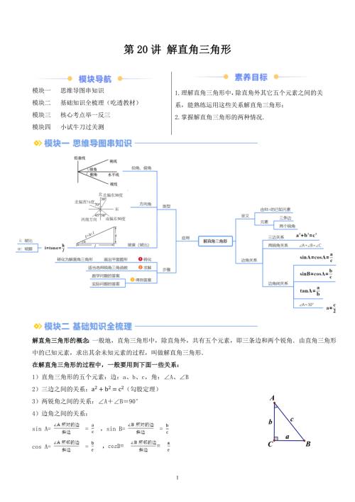 【暑假自学课】2024年新九年级数学暑假提升精品（华东师大版）第20讲 解直角三角形（解析版讲义）