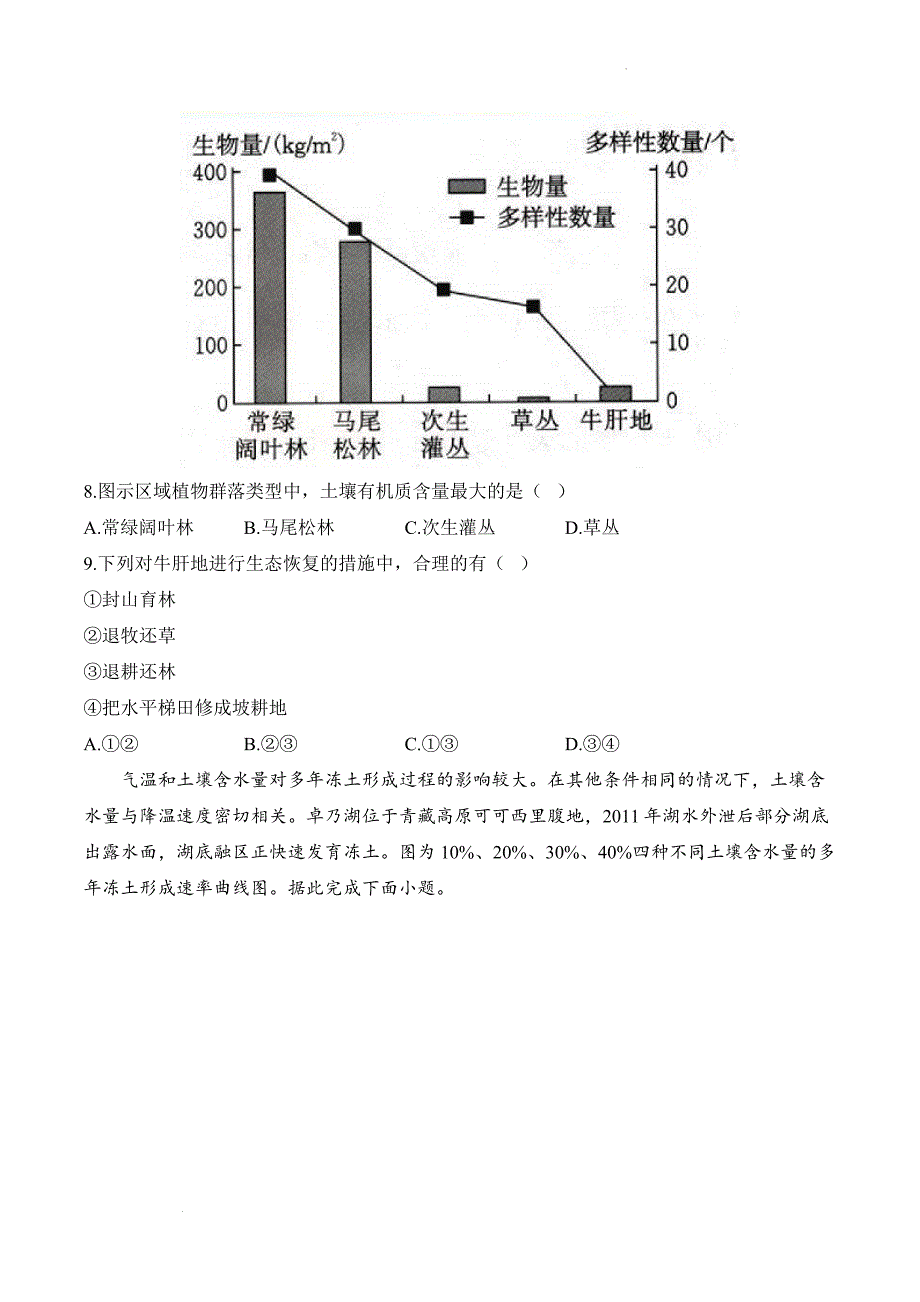 土壤课时训练课时训练 2024-2025学年高一地理人教版（2019）必修第一册_第3页