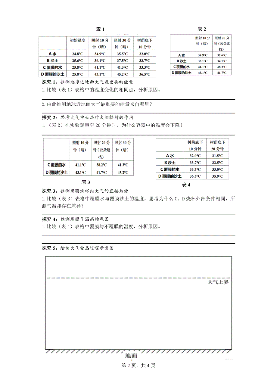 大气受热过程和大气运动学历案 人教版（2019）必修一 2024-2025学年高一上学期_第2页