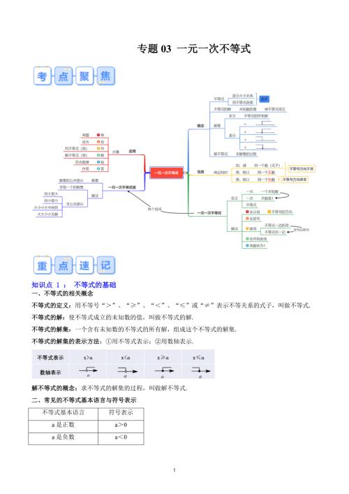 【暑假自学课】2024年新八年级数学暑假提升精品（华东师大版）专题03 一元一次不等式 （解析版讲义）