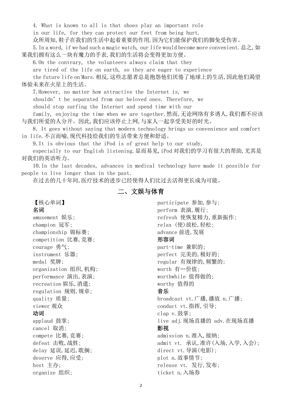 高中英语2025届高考话题词汇分类汇总（科普知识与现代技术+文娱与体育）_第2页