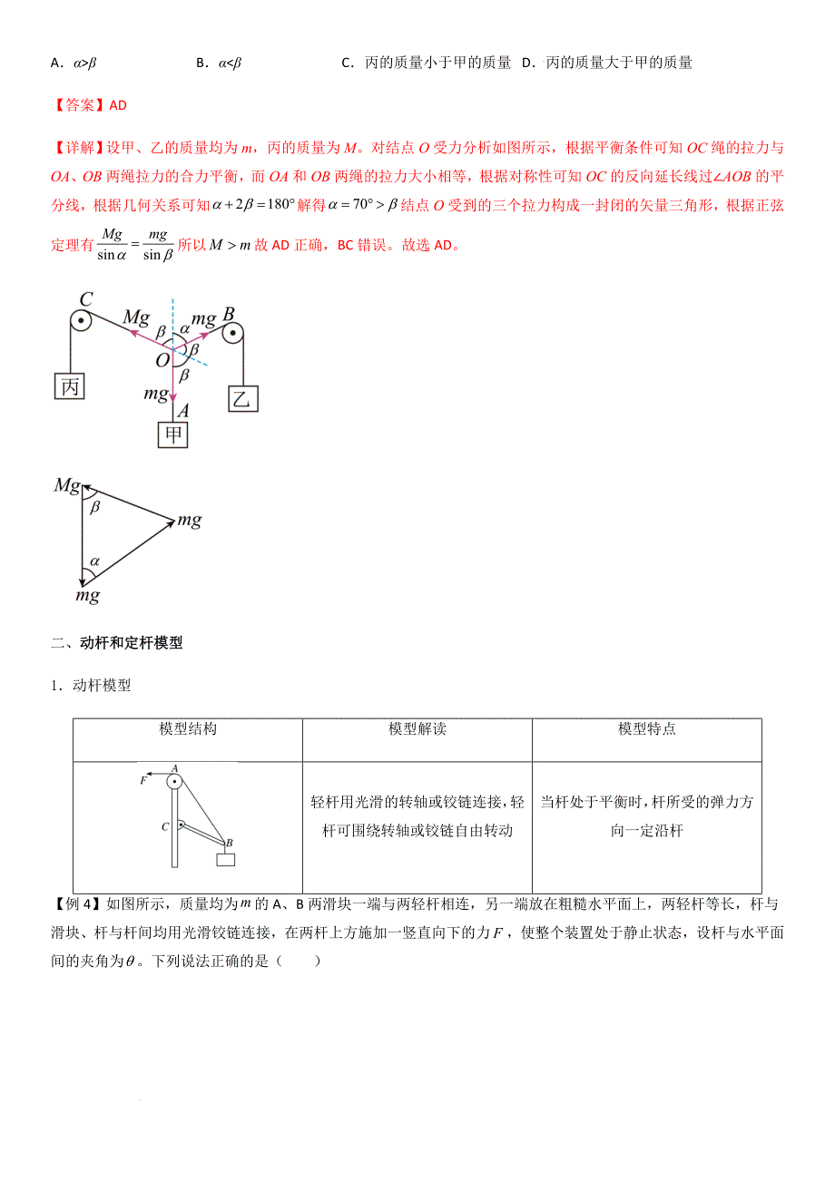 专题10 活结与死结绳模型、动杆和定杆模型和受力分析（教师版）新高一物理多维度导学与分层专练_第4页