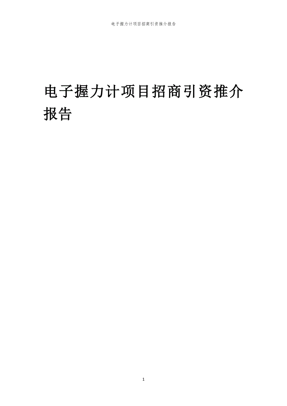 2023年电子握力计项目招商引资推介报告_第1页