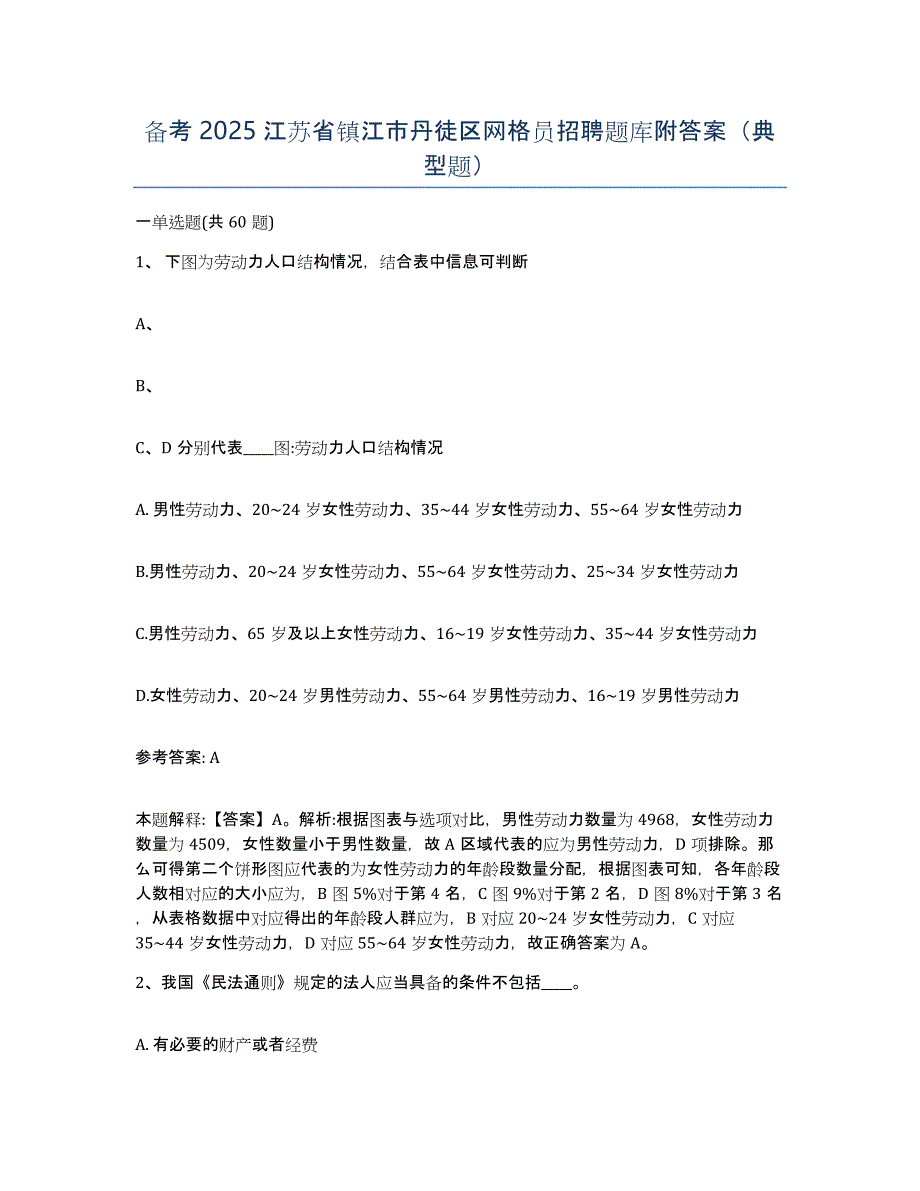 备考2025江苏省镇江市丹徒区网格员招聘题库附答案（典型题）_第1页