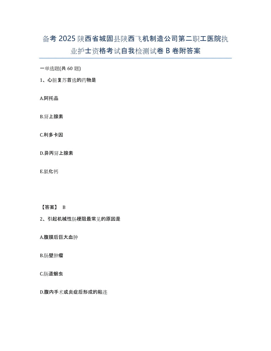 备考2025陕西省城固县陕西飞机制造公司第二职工医院执业护士资格考试自我检测试卷B卷附答案_第1页