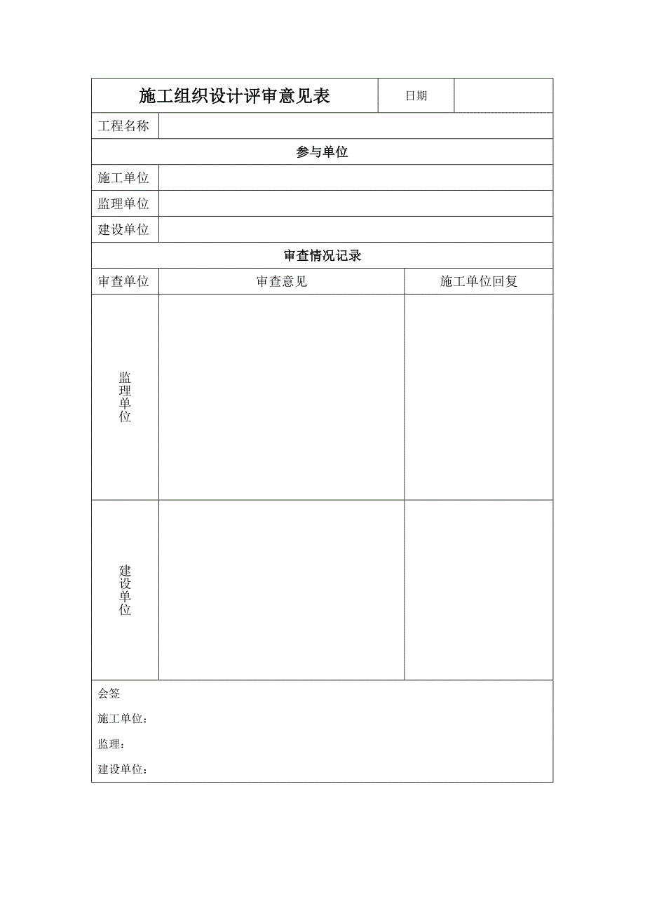 【项目管理】施工组织设计评审意见表_第1页