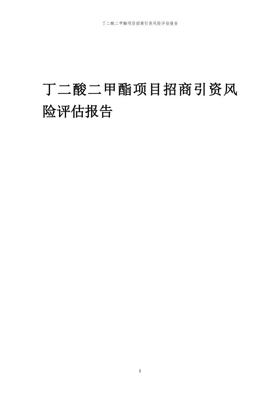 2023年丁二酸二甲酯项目招商引资风险评估报告_第1页